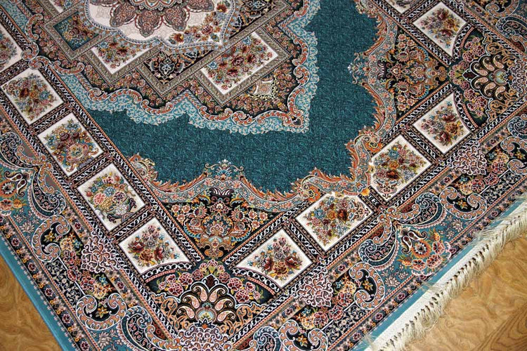 最高級機械織りペルシャカーペットラグブルー990080G,サイズ：225x150 CM （フサを含まず）