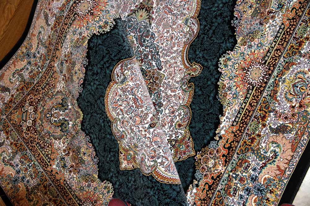 最高級機械織りペルシャカーペットメダリオン紺色990078E,サイズ：225x150 CM （フサを含まず）