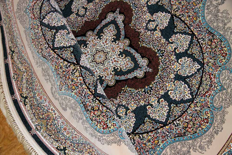 イラン製最高級機械織りペルシャカーペット丸い形990084K,サイズ：200x200 CM（フサを含まず）210CM