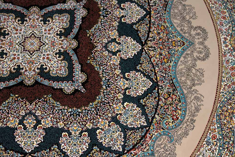 イラン製最高級機械織りペルシャカーペット丸い形990084K,サイズ：200x200 CM（フサを含まず）210CM