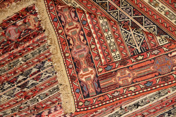 高級シルジャンイランインポートキリムラグ34580,サイズ：210x122ｃｍ（フサ含まず）