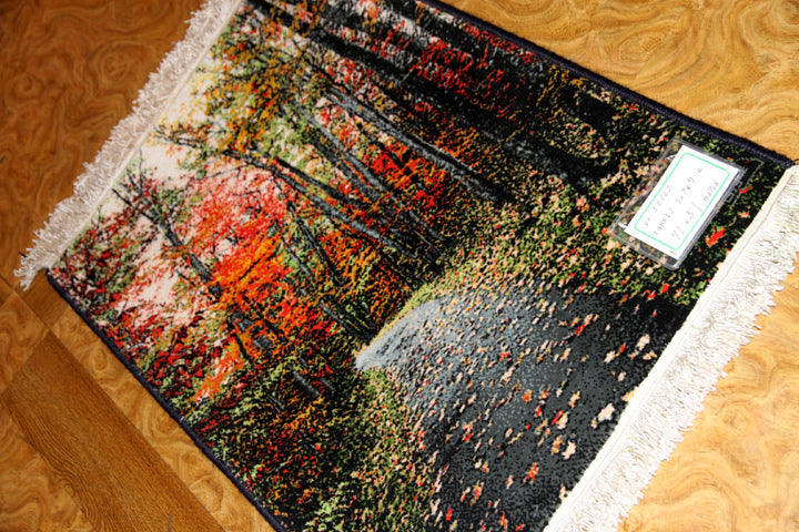 じゅうたん紅葉の風景、自然景色のペルシャ50102、ペルシャ絨毯壁掛け、サイズ：71x51ｃｍ（フサ含まず）