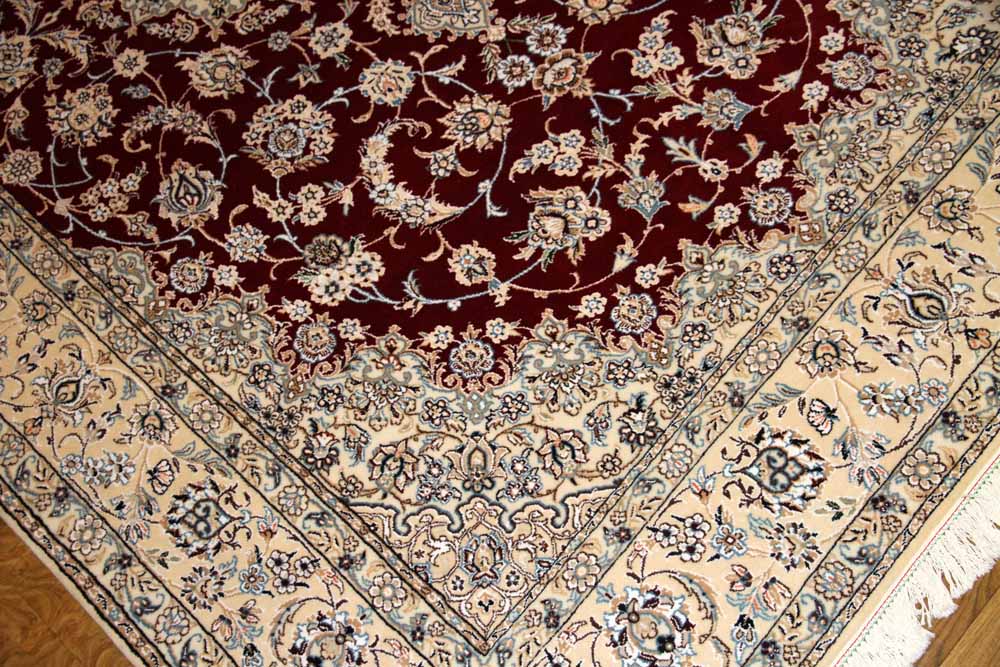 リビングカーペットのペルシャ手織り絨毯ナイン赤い色59030、サイズ：303x197 CM(フサ含まず）