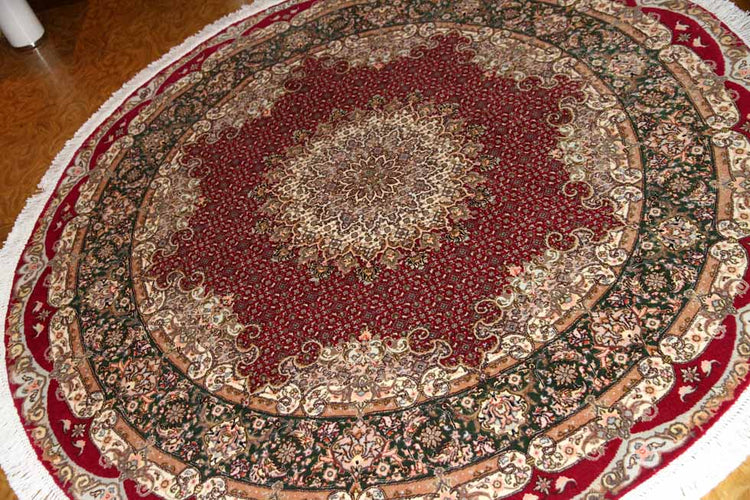 最高級ペルシャ絨毯丸い形タブリーズマヒデザイン29888、サイズ：152x152ｃｍ（フサ含まず）