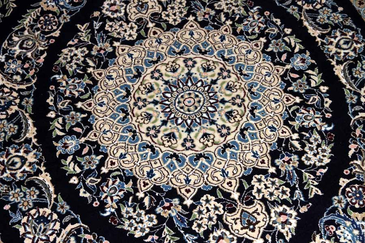 ペルシャ絨毯ナイン、シックな紺の色彩ラグサイズ530808,サイズ：200x150 CM