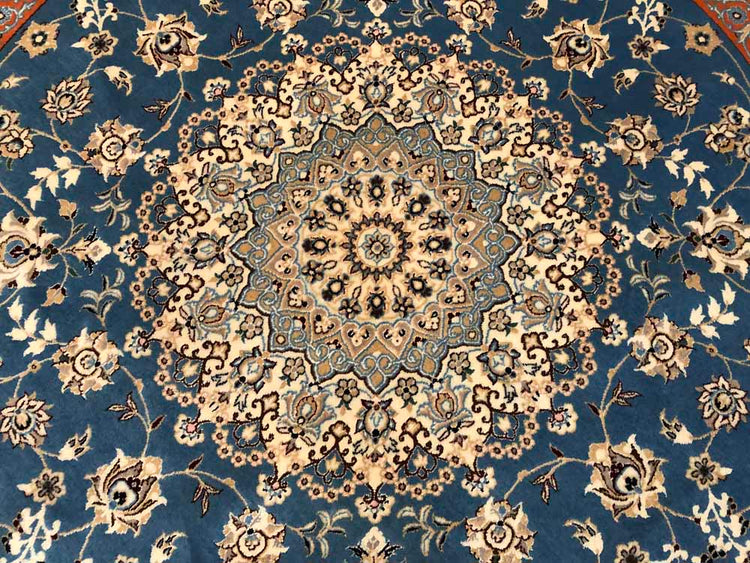 丸いセンターラグペルシャ絨毯、円形のブルー色ナイン産1810156 サイズ：円形　直径166x166CM