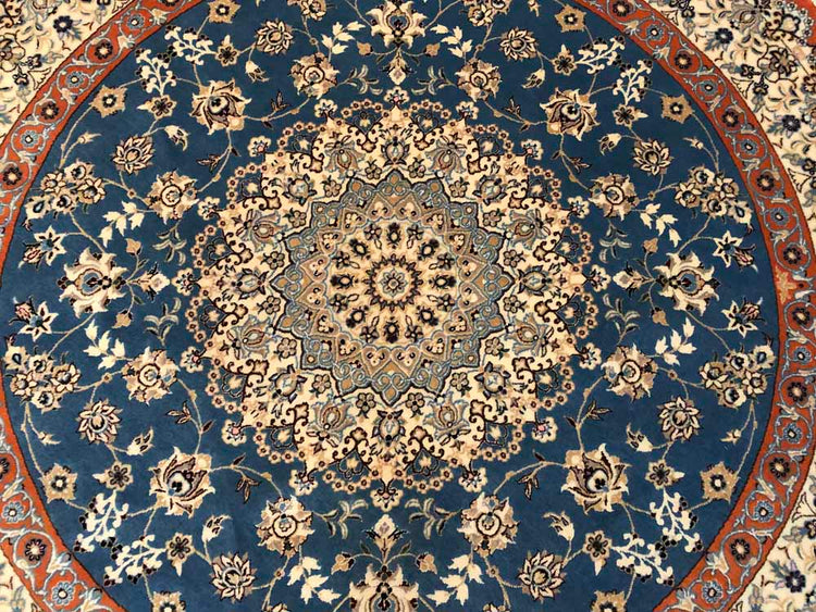 丸いセンターラグペルシャ絨毯、円形のブルー色ナイン産1810156 サイズ：円形　直径166x166CM