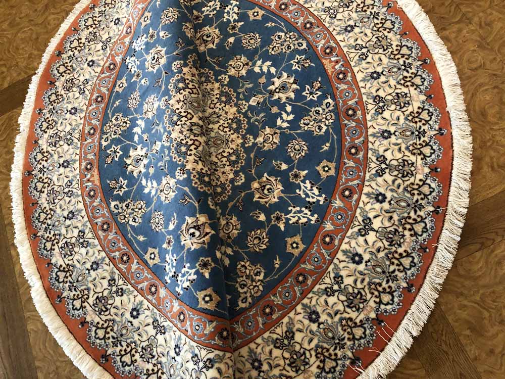 丸いセンターラグペルシャ絨毯、円形のブルー色ナイン産1810156 サイズ：円形　直径166x166CM