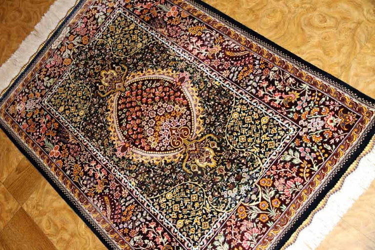 逸品の手織りペルシャ絨毯シルクの玄関マット56034、サイズ： 90x60 CM