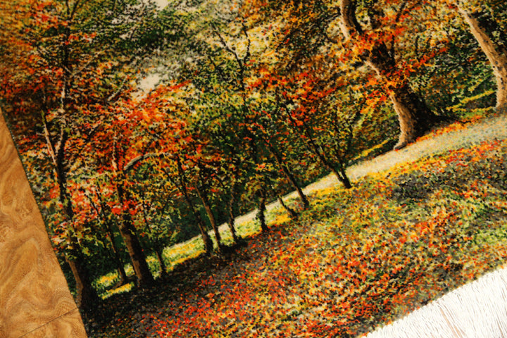 オータムの風景でペルシャ手織り絨毯50111、景色絨毯、風景絨毯、サイズ：84x60ｃｍ（フサ含まず)