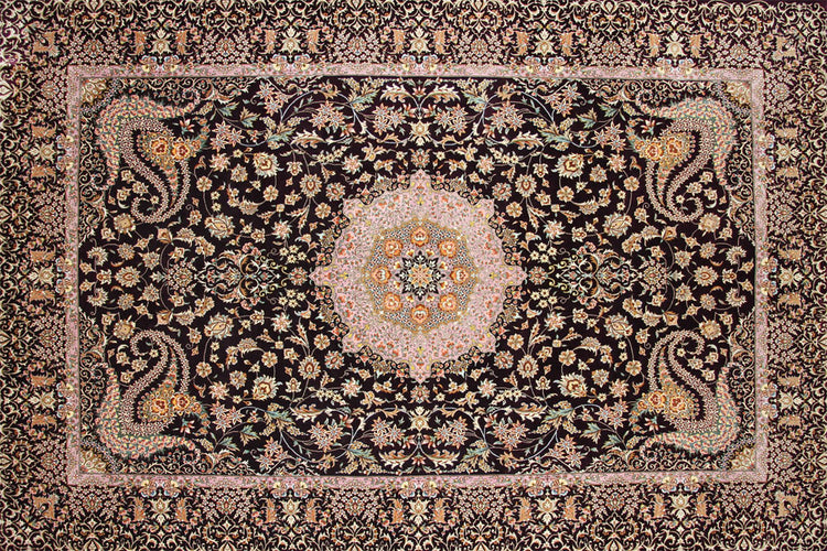 最高級ペルシャ絨毯シルク100%ラグサイズ60007、サイズ：192x134 ｃｍ（フサ含まず)