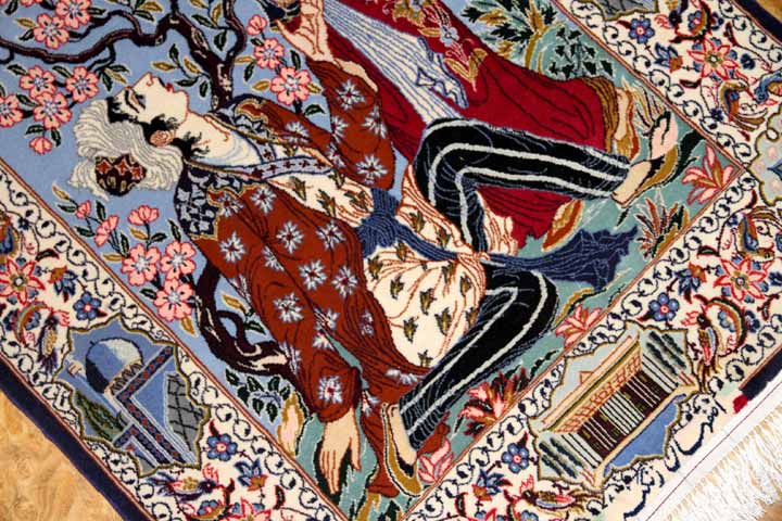 壁掛け絨毯のイスファハン産地ペルシャ50133、サイズ：115x80 CM