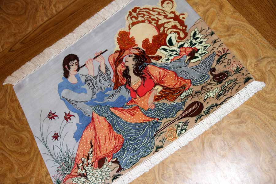 ピクチャーデザインシルククムペルシャ絨毯50011,サイズ：59x43 CM