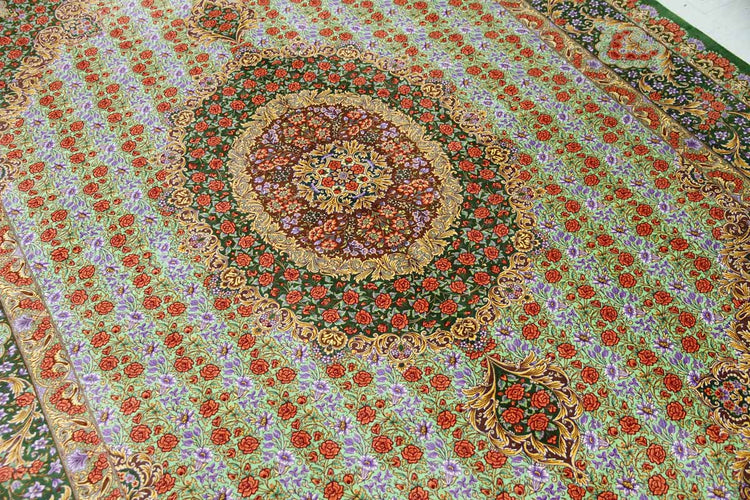 最高級手織りシルクリビングペルシャ絨毯6平米555601、絹じゅうたん,サイズ：300ｘ200　CM　(フサ含まず）