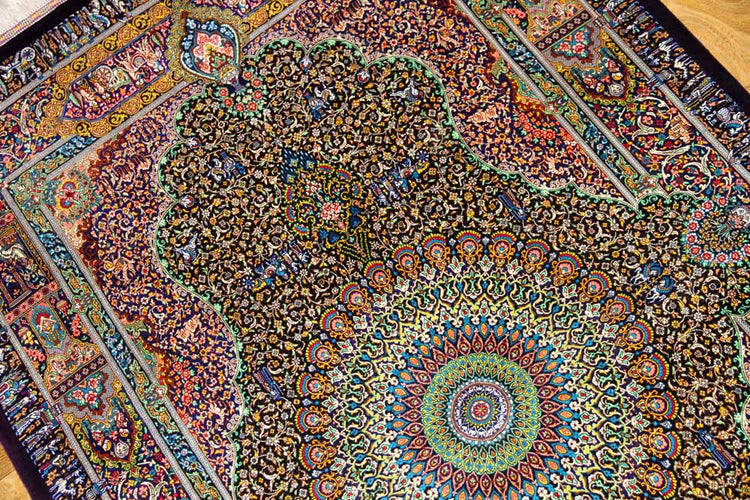 ジャムシディー有名工房センターラグ、手織りペルシャ絨毯60025,サイズ：160x101 CM (フサ含まず）