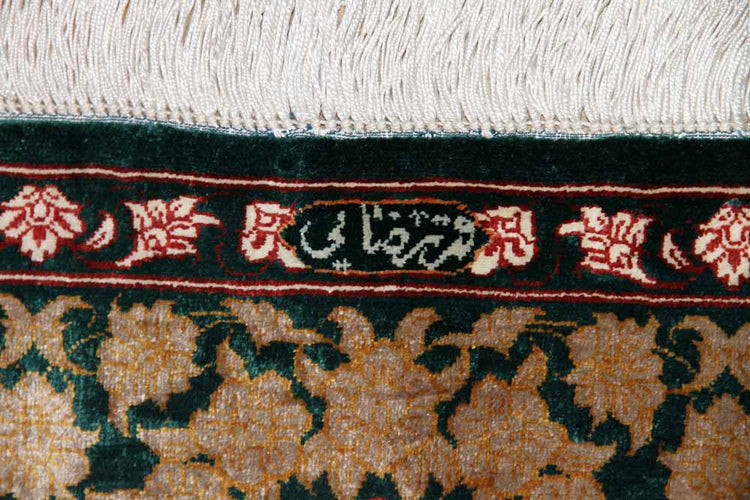 ペルシャ絨毯クム産地玄関マット31039, イラン高級ペルシャ絨毯シルクサイズ：120x80 CM