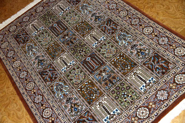 イラン製ペルシャ絨毯手織りセンターラグクムウールA167000、サイズ：150x104CM (フサを含まず)