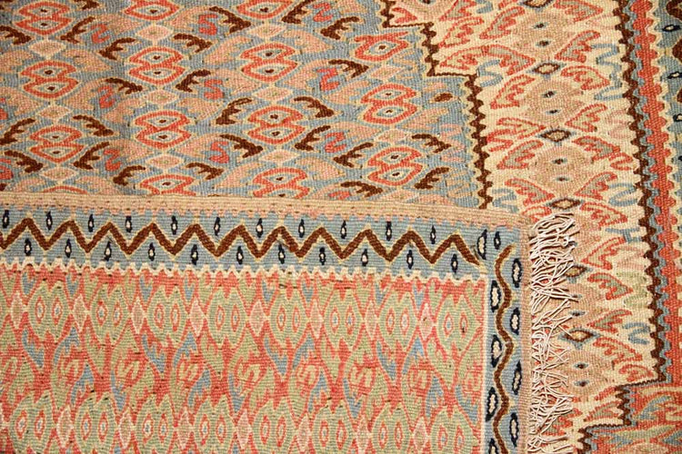 高級手織りペルシャキリムセネ産地ウール46518、サイズ：111x75CM（フサ含まず)