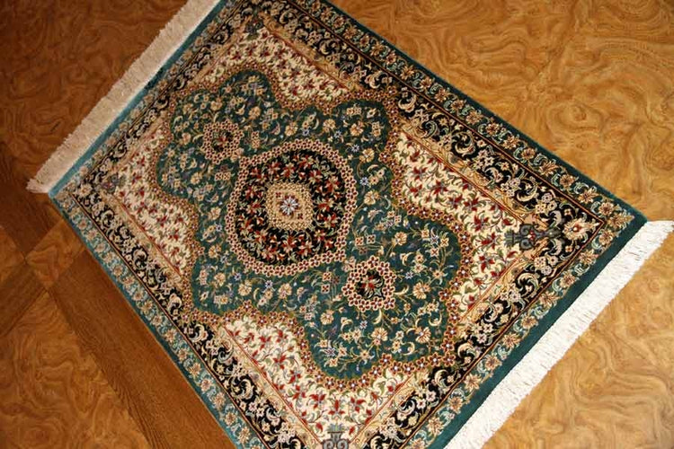 可愛い玄関マットシルク手織りぺるしゃジュウタン56006、サイズ： 89x60 CM