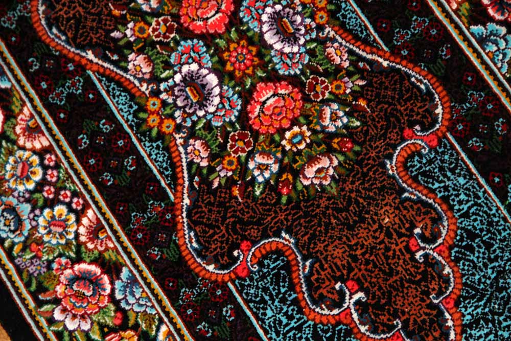 小さい玄関マットとても高品質の手織りペルシャ絨毯クムシルク60056,サイズ：62x40 CM
