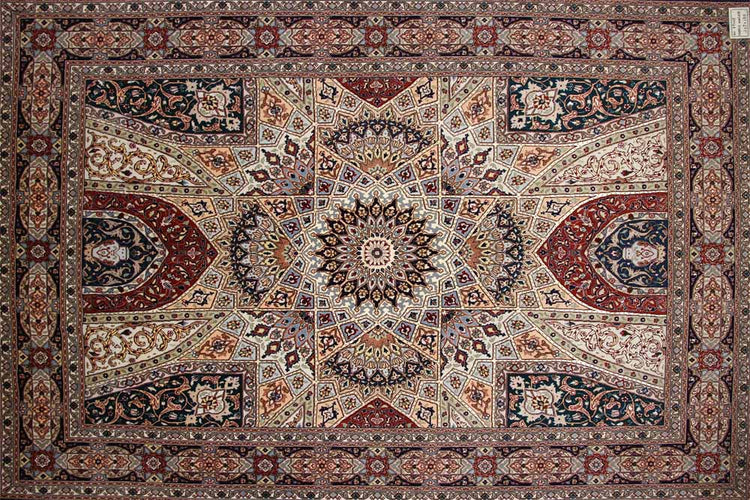 珍しいデザイン高級手織りペルシャラグ絨毯59005、サイズ：207x150　ｃｍ　（フサ含まず）