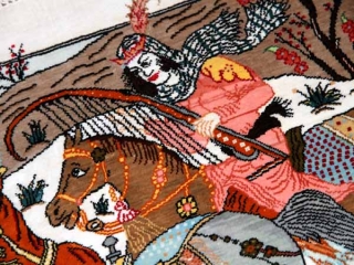 小さいハンティングデザインペルシャ絨毯49008