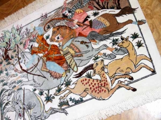 小さいハンティングデザインペルシャ絨毯49008