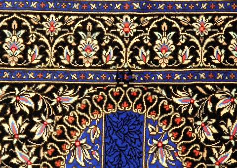 クムシルク手織りペルシャ絨毯ブルー色玄関マット146995