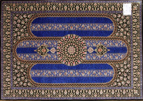 クムシルク手織りペルシャ絨毯ブルー色玄関マット146995