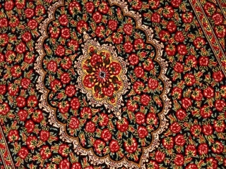 バラいっぱいシルクペルシャ絨毯、レッドローズ56010