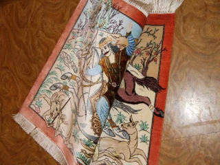 ペルシャ絨毯クムシルク小さいハンティング模様50014