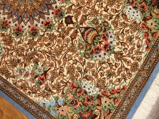 ペルシャ玄関絨毯クムシルクベージュ50029