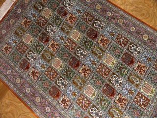 和風絨毯のペルシャ手織りシルクのクム産地シルク48071