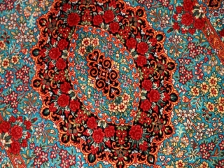 鮮やかなブルー色の玄関マットシルクペルシャ56039