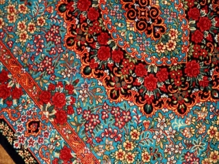 鮮やかなブルー色の玄関マットシルクペルシャ56039