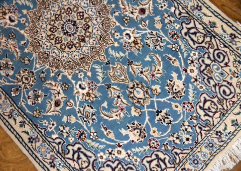 ナインブルー憧れの色彩、手織りペルシャ絨毯ラグ1810127