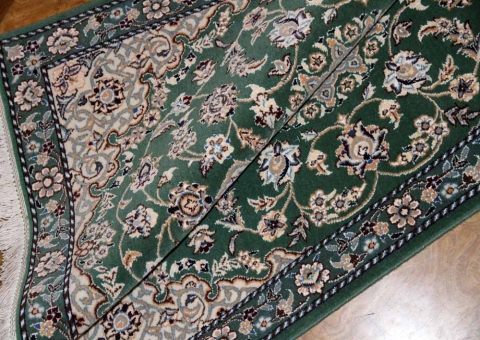 グリーン色の高級ペルシャ絨毯ナイン産玄関マット39491