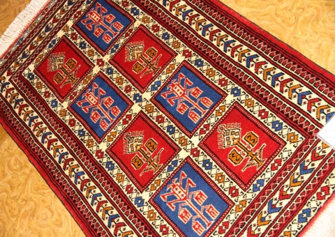 手織りペルシャ絨毯トルケマン産ウール玄関マット58557