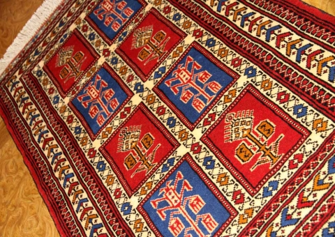 手織りペルシャ絨毯トルケマン産ウール玄関マット58557