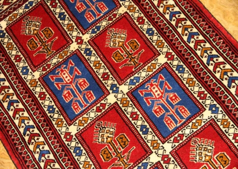 手織りペルシャ絨毯トルケマン産ウール玄関マット58557