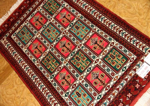 手織りペルシャ絨毯トルケマン産ウール玄関マット58584