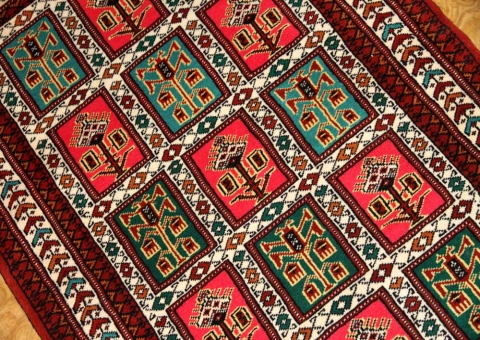 手織りペルシャ絨毯トルケマン産ウール玄関マット58584