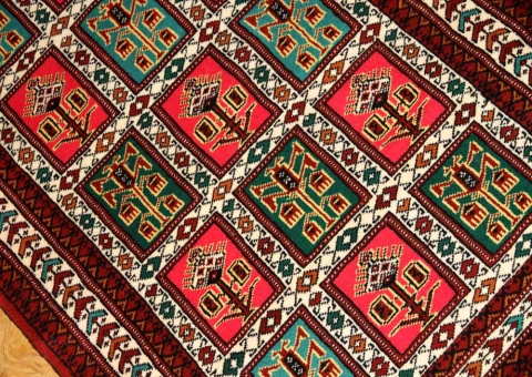 手織りペルシャ絨毯トルケマン産ウール玄関マット58584