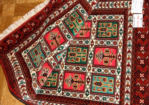 手織りペルシャ絨毯トルケマン産ウール玄関マット58584