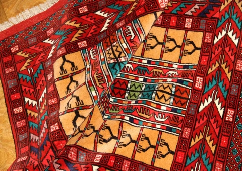 高品質のトルケマン産の手織りペルシャ絨毯玄関マット58586