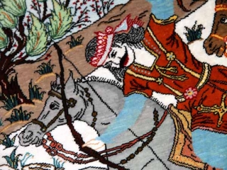 小さいハンティングデザインペルシャ絨毯49008