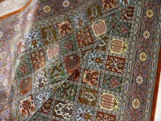 和風絨毯のペルシャクムシルク48071,クム、ペルシャじゅうたん