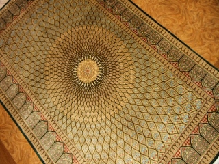 手織りペルシャ絨毯クムシルク、人気ゴンバディデザイン48081