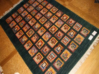 高級オリジナルイラン製ギャッベ、おしゃれチェス模様18841