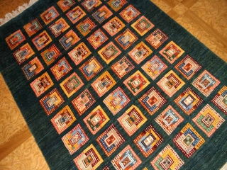 高級オリジナルイラン製ギャッベ、おしゃれチェス模様18841